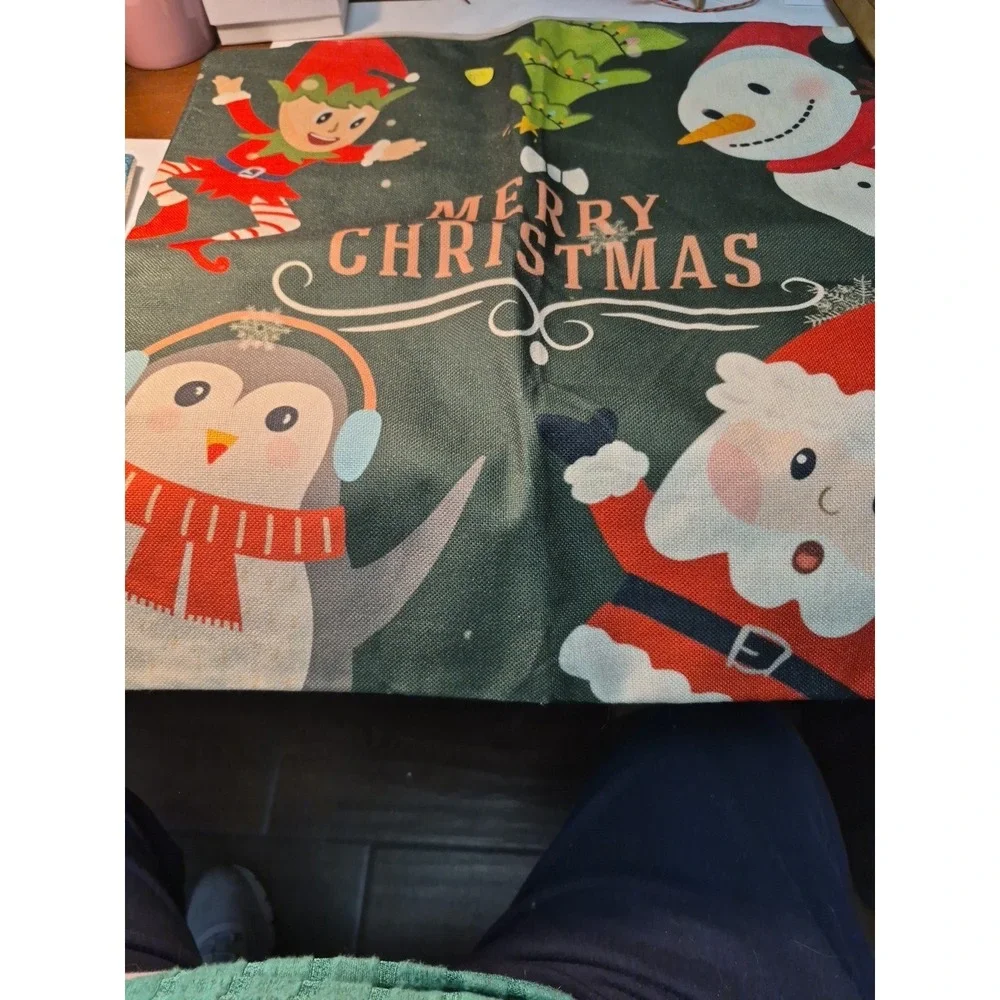2 Pillow Covers Elf and Snowman 17x17 Approx. Christmas Holiday Decor W  Zipper